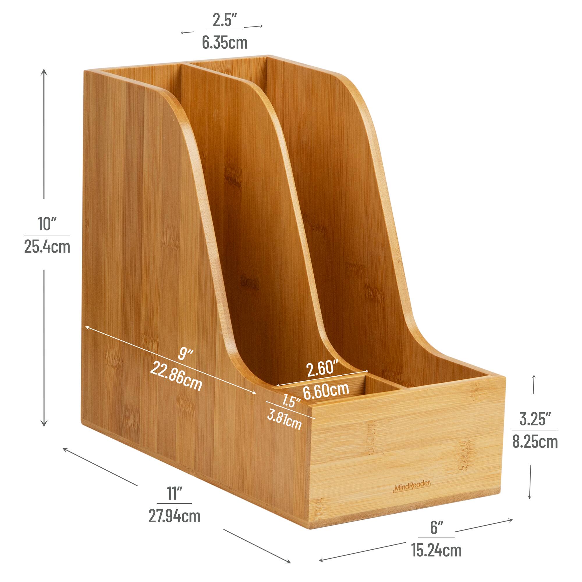Mind Reader Vertical File Storage, Desktop Organizer, Magazine Holder, Office, Bamboo, Brown